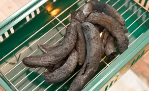 Burning charcoal in a grill