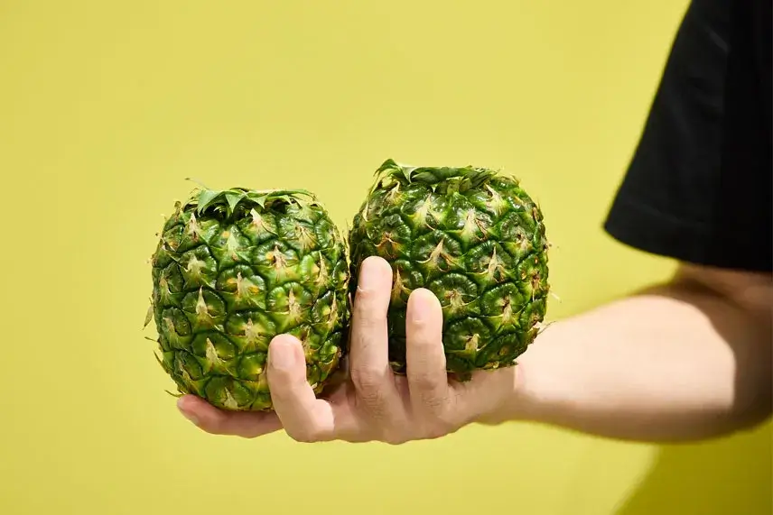 超小玉パインを手に持ったところ