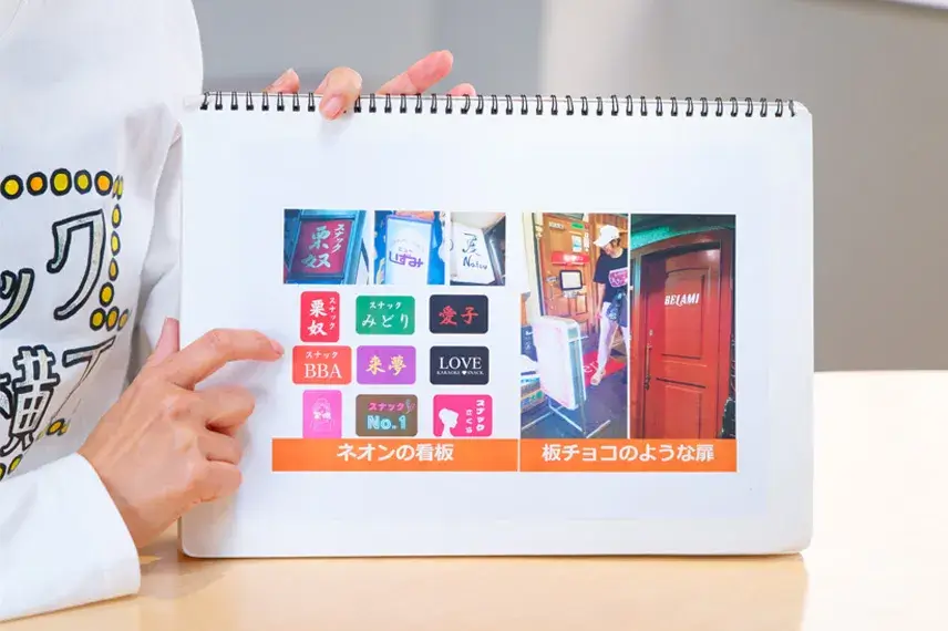 スナックの看板について語る五十嵐さん