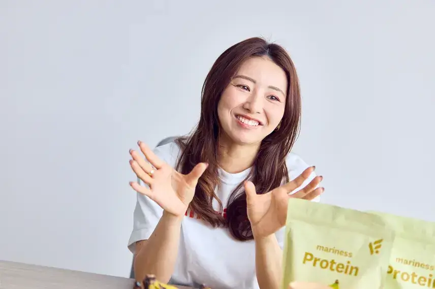 ドール「もったいないバナナ」とコラボしたプロテイン商品について語る竹脇まりなさん